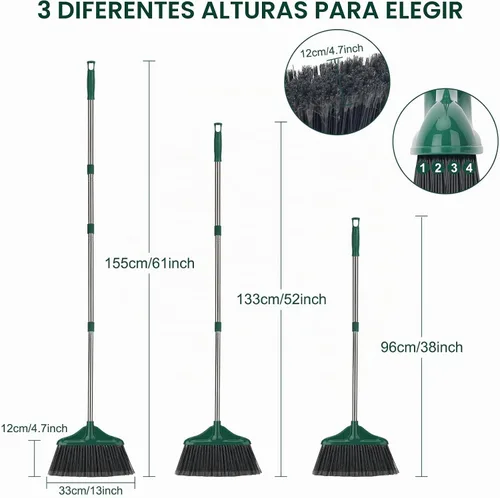Vista 4 de 4 escobas comerciales resistentes para exteriores e interiores con mango de 61 pulgadas de largo, perfectas para el hogar, garaje, cocina, oficina
