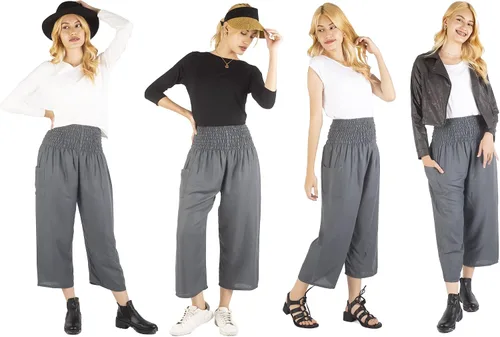 Vista 3 de Culottes para mujer, pantalones gaucho de pierna ancha, capris para mujer, cintura alta, palazzo, para yoga, la playa o todo el verano