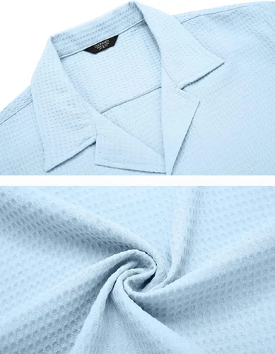 Vista 4 de COOFANDY Camisa de manga corta con botones para hombre, ajuste holgado, estilo cubano, para playa