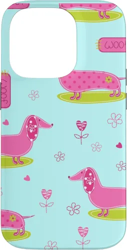 Vista 16 de Funda para iPhone 13 Dachshund Pattern turquoise Flowers Weiner Dog Lover