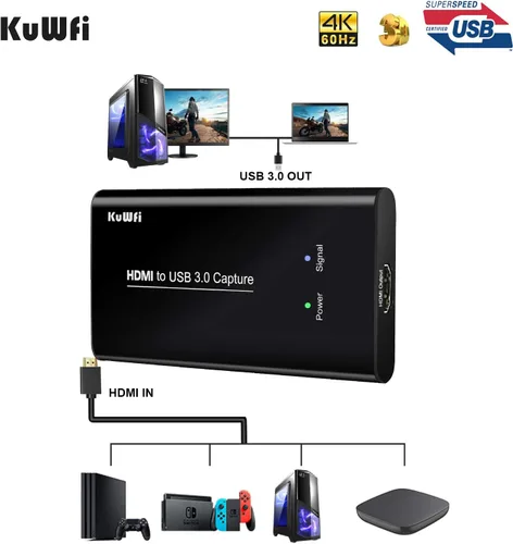 Vista 7 de KuWFi Tarjetas de captura para PC Gaming HDMI a USB3.0 Tarjetas de captura de audio y video