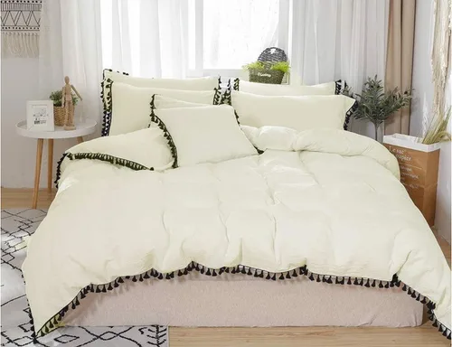 Vista 24 de Edredón hippie puro con borlas para dormitorio, manta bohemia con flecos indios, funda de edredón de algodón para mujer con fundas de almohada