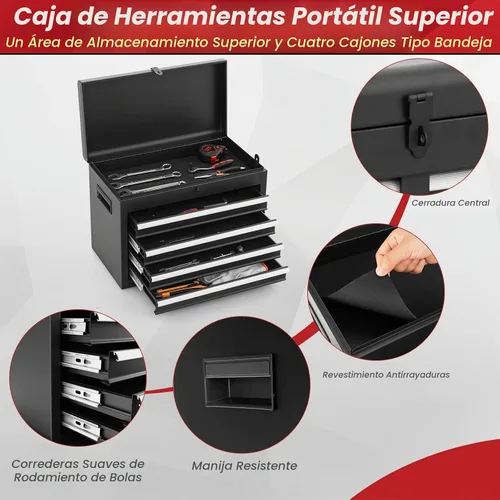Vista 5 de ERGOMASTER Caja de Herramientas Resistente con Ruedas con Gabinete de 5 Cajones Bloqueables y Gabinete Extraíble para Garaje y Taller - Negro