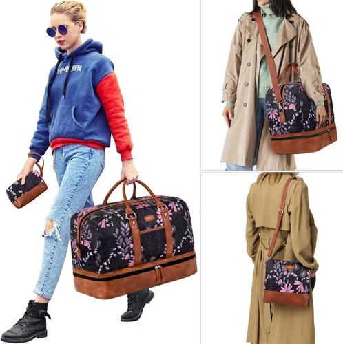 Vista 53 de IBFUN Bolsas de fin de semana para mujer, bolsa grande de lona para viaje, bolsa de viaje con compartimento para zapatos, 21 pulgadas, juego de 3
