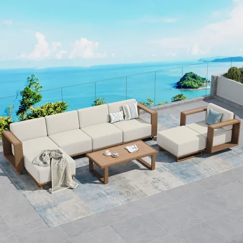 Vista 28 de SUNSHINE VALLEY 8 muebles seccionales de patio con cojín de 10 pulgadas de Beige-seccional