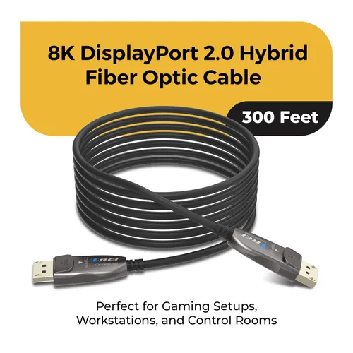 Vista 2 de OREI Cable AOC DisplayPort 2.0 8K de 300 pies - 54 Gbps, 8K a 120 Hz, 4K a