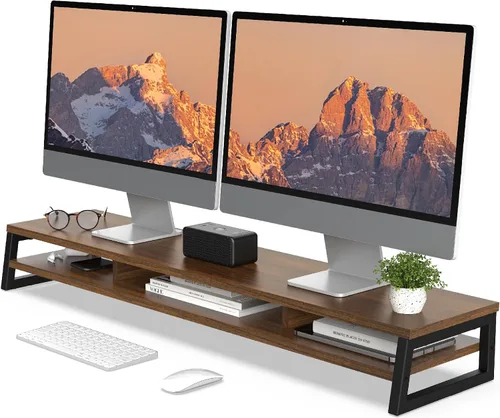 Vista 13 de Fenge Soporte de monitor doble para escritorio, elevador de monitor grande de 42.5 pulgadas para 2 monitores, estante superior de escritorio