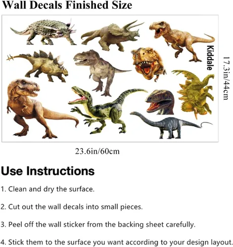 Vista 6 de Kiddale Calcomanías de pared de dinosaurio, calcomanías de arte extraíbles para decoración del hogar 11pcsa