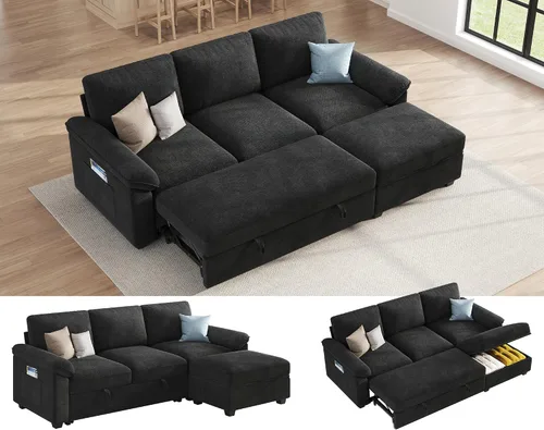 Vista 14 de VanAcc Sofá cama de 81 pulgadas, sofá cama con almacenamiento, sofá Beige