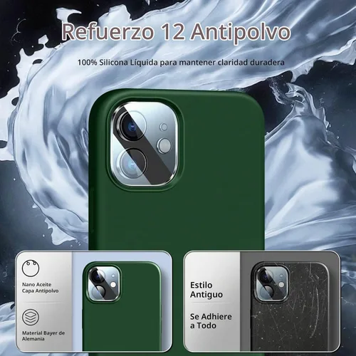 Vista 4 de Funda 5 en 1 para iPhone 12 Pro con protector de pantalla y protector de lente de cámara, funda de silicona líquida para iPhone 12 Pro (verde alpino)