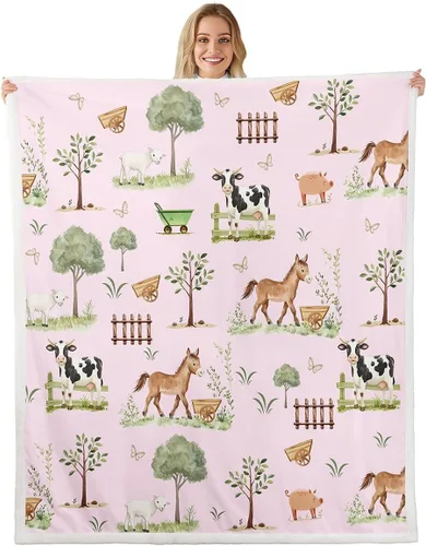 Vista 9 de Erosebridal - Mantas de bebé unisex para niños y niñas, mantas de guardería de animales de granja de minky 40x50, manta sherpa con diseño de tractor
