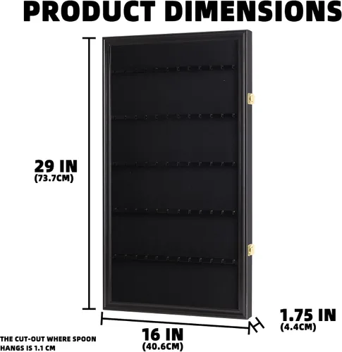 Vista 3 de DisplayGifts Soporte para gabinete de pared, 60 cucharas de té, con protección UV, puerta con cerradura (acabado negro)