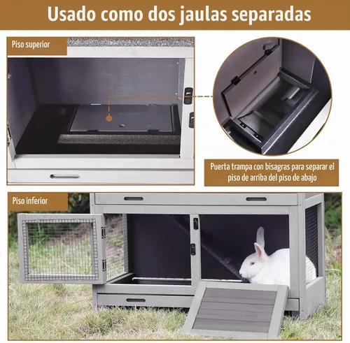 Vista 2 de Conejera para Exteriores e Interiores Jaula de Conejo 2 con Bandejas Extraíbles Grandes Jaula de Conejillo de Indias de 2 Pisos sobre Ruedas - Se