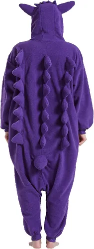 Vista 6 de BETIFUHOM Pijama para adultos, disfraz de cosplay de dibujos animados morados, fiesta de Navidad y Halloween para mujeres y hombres, Púrpura
