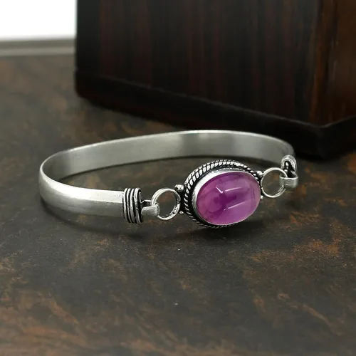 Vista 5 de Pulseras de piedras preciosas ovaladas naturales para mujer Amatista