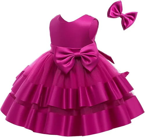 Vista 3 de 3M-6T Vestido de fiesta de tul con volantes y encaje sin espalda para niña pequeña
