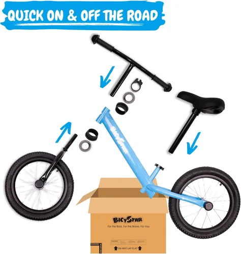 Vista 5 de Bicystar Bicicleta de equilibrio para niños de 16 pulgadas para niños de 5 a 8 años, sin pedales, neumáticos de aire, reposapiés, altura ajustable