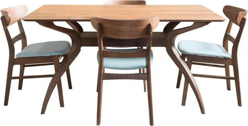 Vista 10 de Christopher Knight Home Idalia - Juego de comedor rectangular de patas curvas, juego de 5 piezas, nogal natural y gris oscuro
