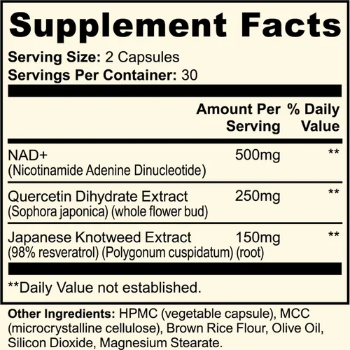 Vista 9 de Suplemento natural NAD+ de 500 mg con resveratrol y quercetina Energía celular y apoyo al envejecimiento saludable para mujeres No estimulante