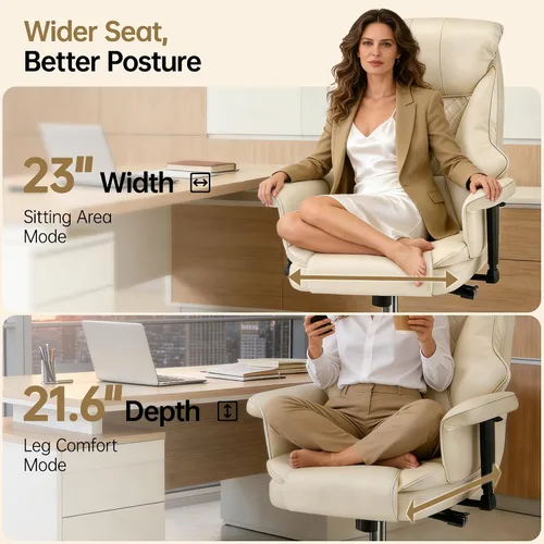Vista 6 de AreShark Silla de oficina grande y alta, silla ejecutiva de escritorio de cuero con respaldo alto y soporte lumbar ajustable, ergonómica, cómoda