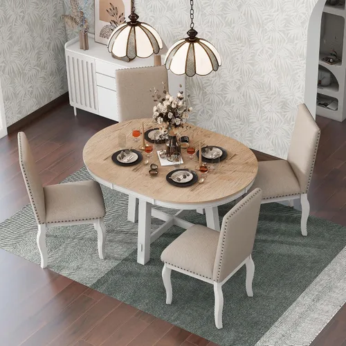Vista 13 de P PURLOVE Juego de mesa de cocina de 5 piezas, mesa de comedor redonda con estante de almacenamiento y silla para 4 personas, juego de mesa y silla