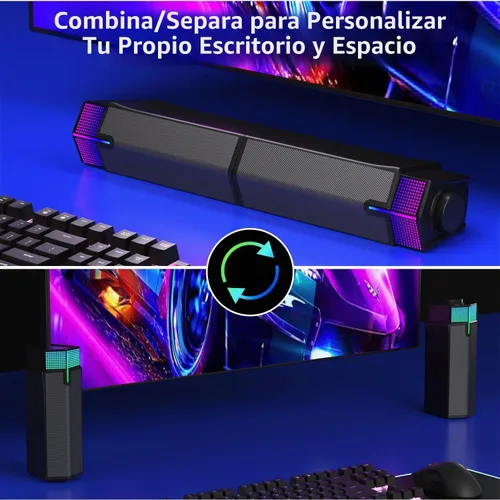 Vista 2 de Jeecoo Altavoces Bluetooth M20 para Computadora para Monitor de Escritorio de PC, Barra de Sonido para PC Gaming - Con Cable USB, Excelente Sonido