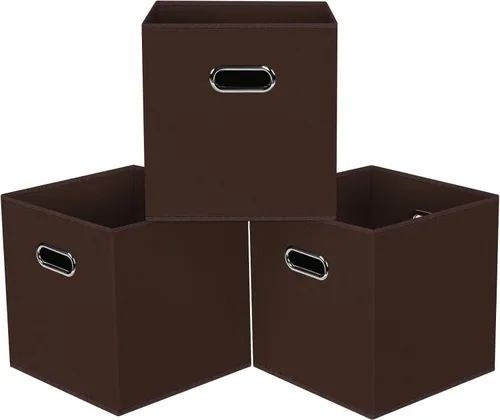 Vista 25 de Cubos de almacenamiento plegables negros, caja de almacenamiento de tela, cestas organizadoras con asas dobles para organizador del hogar (negro)