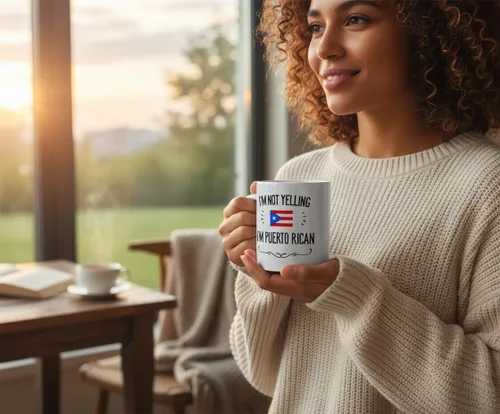 Vista 3 de Casitika Recuerdos y Regalos Graciosos de Puerto Rico. No Estoy Gritando, Soy Puertorriqueño Taza de Café. Idea de Regalo para Hombres y Mujeres