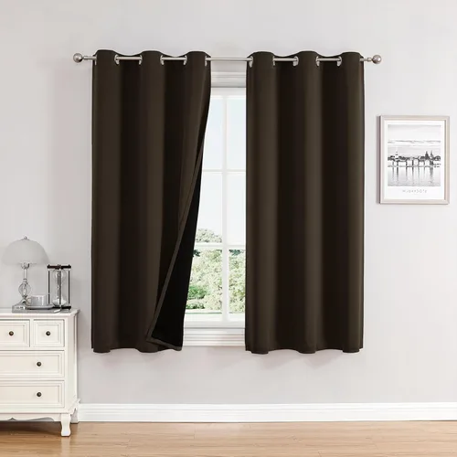 Vista 94 de ChrisDowa Cortinas 100% opacas de 63 pulgadas de largo para dormitorio con forro negro, 2 capas gruesas totalmente opacas con aislamiento térmico