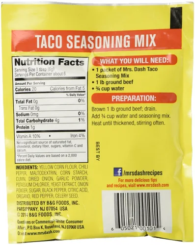 Vista 2 de Mrs Dash - Mezcla de condimentos para tacos sin sal (paquetes de 1.25 onzas) paquete de 4
