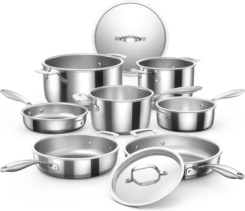 Vista 6 de Nuwave Juego de utensilios de cocina Pro-Smart de acero inoxidable de 9 piezas, construcción resistente de tres capas, asas ergonómicas que se