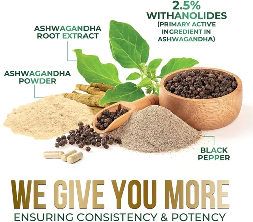 Vista 6 de Suplementos de Ashwagandha - Cápsula de Ashwagandha de 2100 mg para mujeres y hombres, apoyo natural antioxidante, extracto de raíz de Ashwa, apoyo