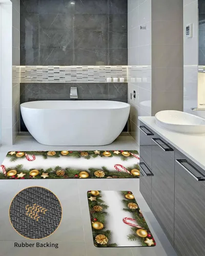 Vista 5 de Tapete de baño de Navidad para bañera, antideslizante, de secado rápido y absorbente, tierra de diatomeas, fregadero, dormitorio, cocina, lavable