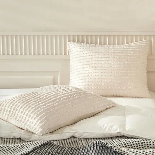 Vista 7 de WARMDERN - Fundas de almohada beige tamaño queen, fundas de almohada estándar, juego de 6 fundas de almohada de microfibra suave, textura boho