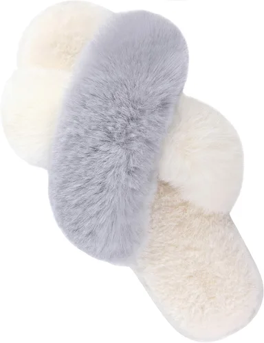 Vista 10 de Parlovable - Pantuflas mullidas para mujer con banda cruzada cómodas, zapatillas de casa de espuma viscoelástica con punta abierta, regalos