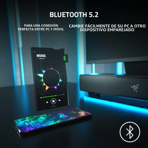 Vista 5 de Razer Leviathan V2: Barra de sonido multicontrolador para juegos de PC con subwoofer - THX Spatial Audio - Diseño compacto - Chroma RGB - Bluetooth