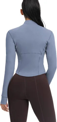 Vista 28 de AVGO Chaquetas de entrenamiento recortadas para mujer, con cremallera, ajustadas, atléticas, con agujeros para el pulgar