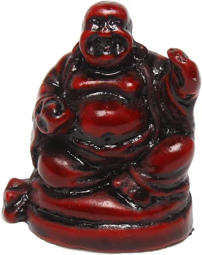 Vista 4 de Juego de 6 figuras de Buda sonriente de la suerte feliz de Buda, 1 pulgada, color rojo