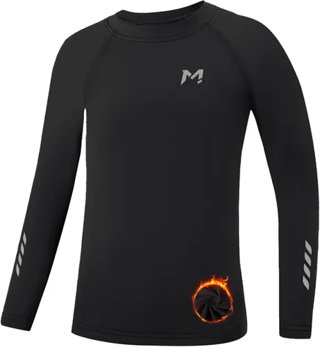 Vista 15 de Moozava Camiseta térmica de compresión para niños, manga larga, forro polar, para jóvenes, para fútbol, béisbol, fútbol, capa base