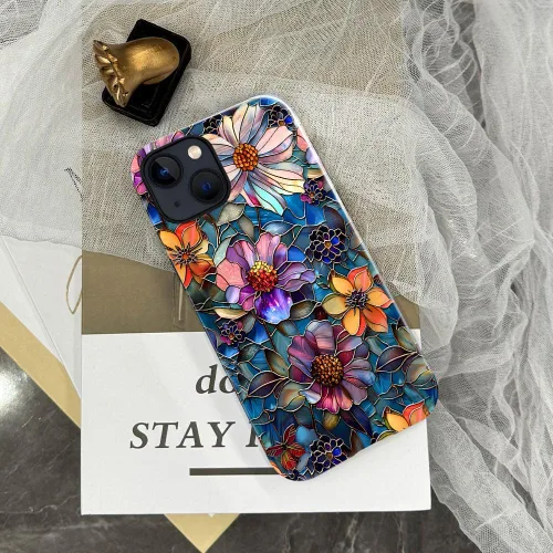 Vista 5 de Funda compatible con iPhone 13, compatible con MagSafe, funda híbrida de 2 capas con prevención de caídas brillante para niñas y niños, arte floral