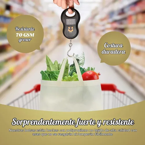 Vista 6 de Reginary - Bolsas de compras reutilizables de 50 unidades, no tejidas, color beige Foldable carry tote, Retail boutique use, Grocery shopping