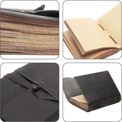 Vista 6 de Succor Diario de cuero genuino hecho a mano de 8 x 6 pulgadas, cuaderno de escritura rayado con 240 páginas de papel kraft gruesas, diario de viaje