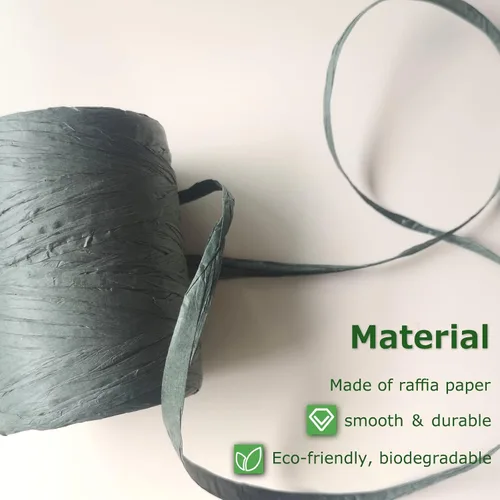 Vista 6 de Cinta de papel de rafia para envolver regalos/decoración de bricolaje, 328 pies 1 rollo (verde oscuro)
