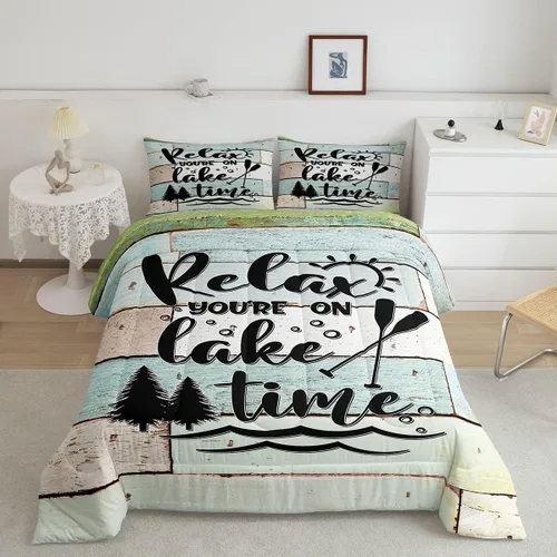 Vista 47 de Lake House - Juego de edredón tamaño individual, juego de ropa de cama rústica de granja vieja de 2 piezas para niños, adolescentes y adultos