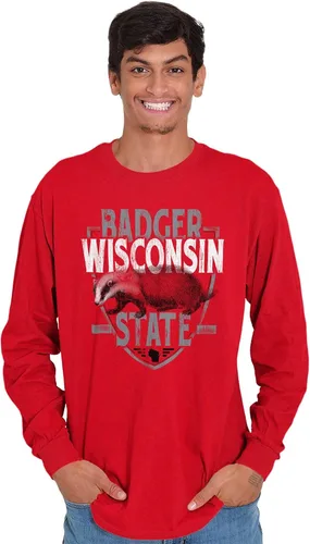 Vista 4 de Brisco Brands Wisconsin Badger Estatal Equipo Estudiante Uniforme Manga Larga Camiseta Hombres Mujeres