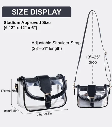 Vista 3 de Bolsa transparente para eventos de estadio, bolso cruzado Negro