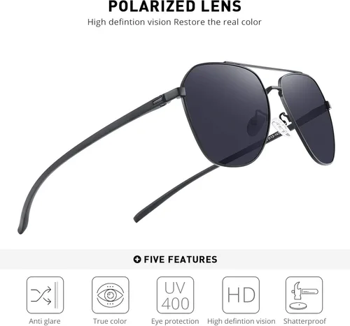 Vista 5 de Gafas de sol polarizadas unisex de OLIEYE para hombres mujeres gafas de sol de conducción ligero marco de metal clásico estilo retro diseñador