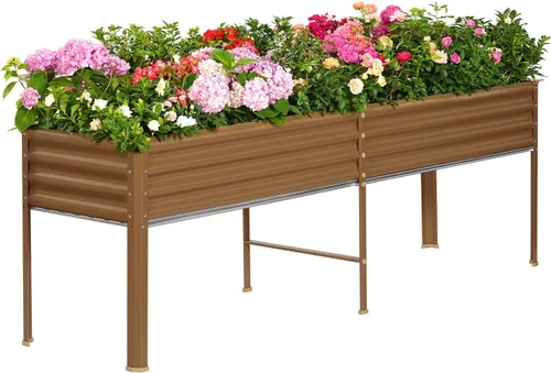 Vista 13 de Land Guard Cama de jardín elevada de metal ovalada galvanizada con patas para verduras (beige)