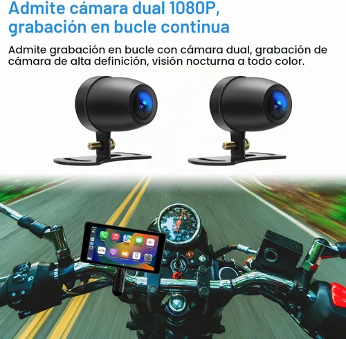 Vista 3 de LBW Cámara de tablero DVR de alta calidad: Carplay inalámbrico para motocicleta y Android Auto, TPMS, 1080P HD Dash Cam frontal y trasera, pantalla
