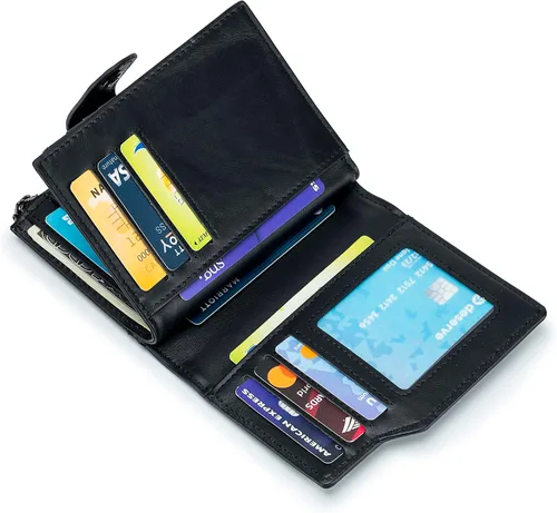 Vista 62 de LUKZIJAES Billetera de cuero genuino para hombre, con bloqueo RFID, delgada, plegable, bolsillo frontal, #3-Café, Vintage